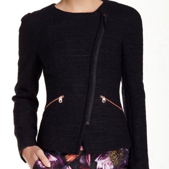 Ted Baker London Ayeleen Textured Jacket Black Tweed Size 3 Medium - Picture 4 of 16